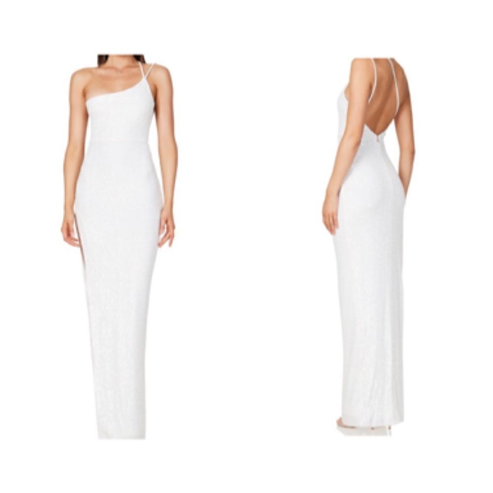 Nookie Liberty One Shoulder Sequins Gown Size Small In White $379